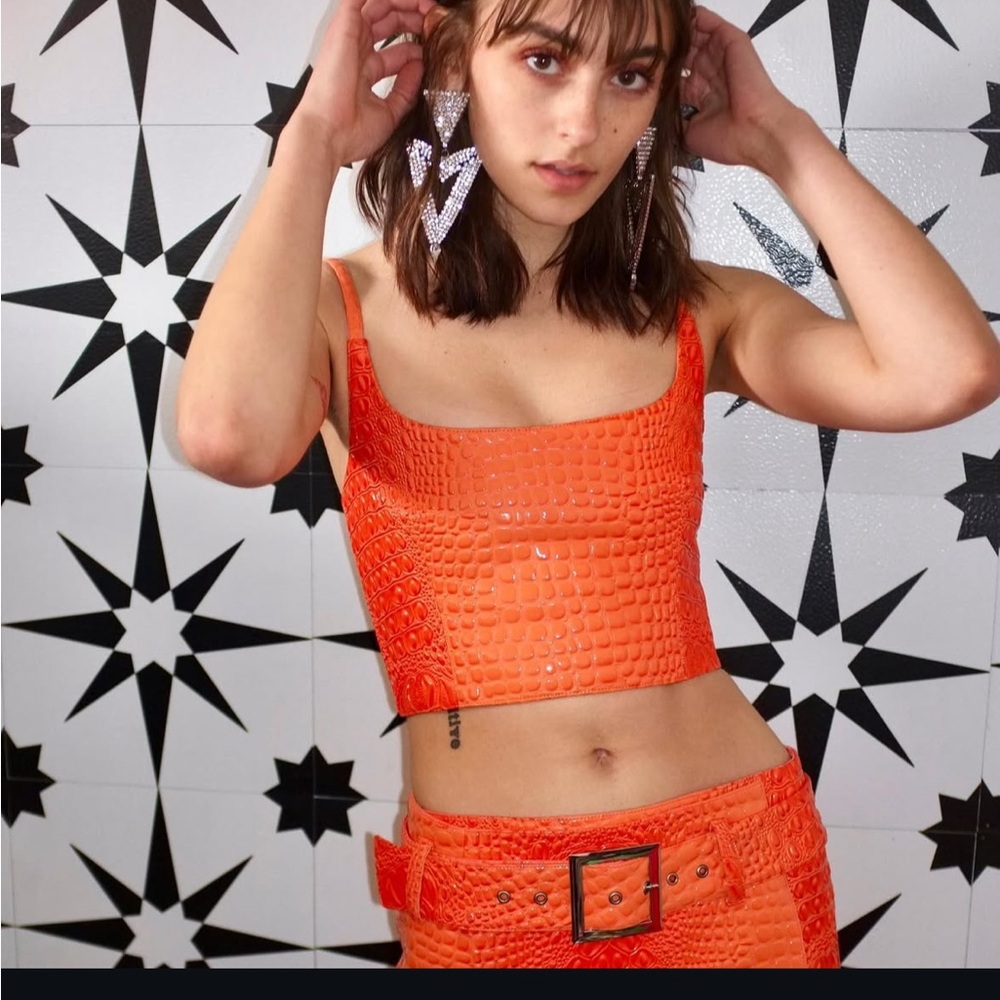 Mia Vesper Obscura xs neon crocodile leather crop top